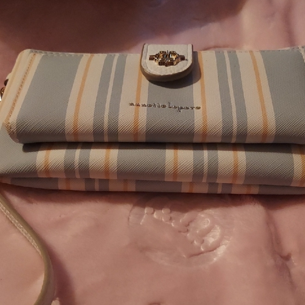 Nanette Lepore Blue and Cream Striped Wallet